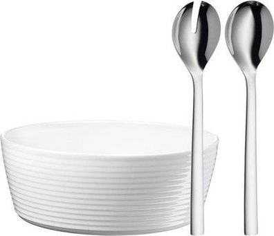 WMF Nuova Salatschüssel Set 3-teilig, Salatbesteck Edelstahl 30 cm + Salatschale