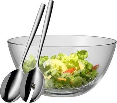 WMF Taverno Salatschüssel Set 3-tlg, Salatbesteck Edelstahl runde Schale 23,5 cm