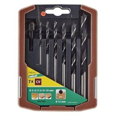 wolfcraft Holzspiralbohrer-Set, Ø 3-10 mm, 7-tlg. I 7107000 I 6 Holzspiralbohrer