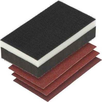 wolfcraft Haft-Handschleifer-Set 4-teilig I 2892000 I + 3 Haft-Schleifstreifen