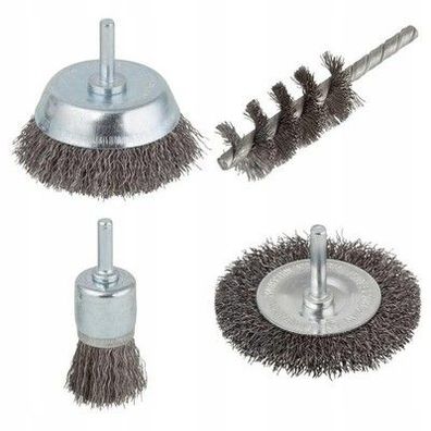 Wolfcraft Stahldrahtbürsten Set 4-teilig - 2133000 - Drahtbürste Rost entfernen