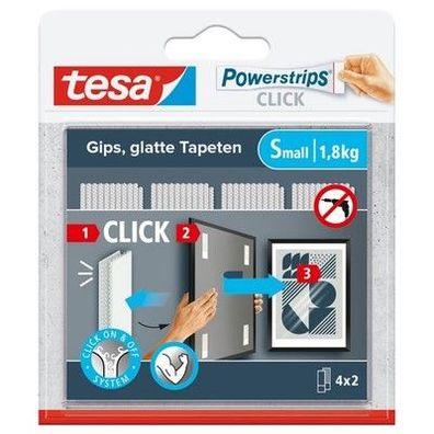 tesa Powerstrips CLICK - Klett-Klebepads An- & Abklicken Bilderrahmen, 4 x 2 Stk
