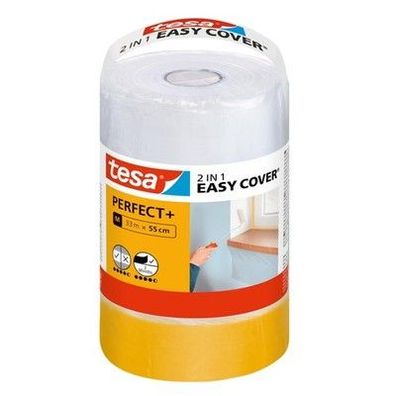 tesa Easy Cover Perfect+ Refill M - 2-in-1 Malerfolie mit Malerband 33 m x 55 cm
