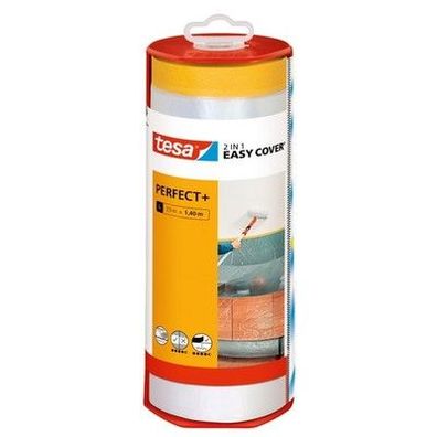 Tesa Easy Cover Perfect+ Dispenser XL Malerfolie, Washi-Kreppband, 33m x 1,40 m