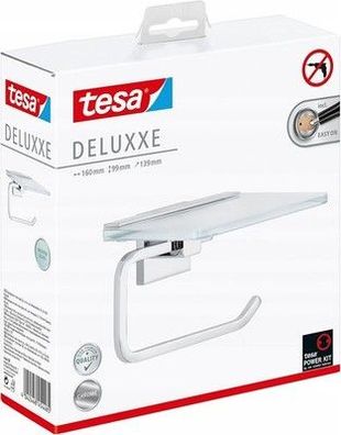 tesa Deluxxe Toilettenpapierhalter mit Ablage Milchglas verchromt, 160x99x139 mm