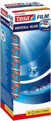 Tesa tesafilm kristall-klar - transparentes, Klebeband 33 m x 19 mm - 8er Pack