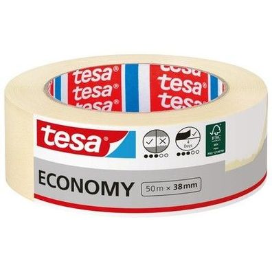 tesa Malerband Economy - Vielseitiges Klebeband für Malerarbeiten 50 m x 38 mm