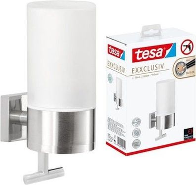 tesa Exxclusiv Seifenspender-Set, Milchglas & verchromtes Metall, 73x192x115mm