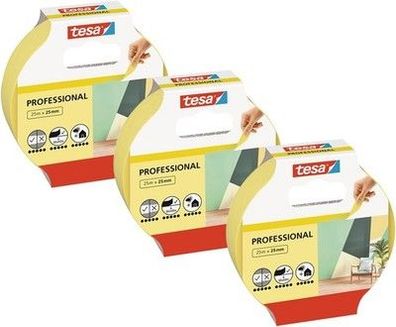 Tesa Profi-Malerband INNEN im 3er Pack - Dünnes Abdeckband - 3 Rollen je 25 m