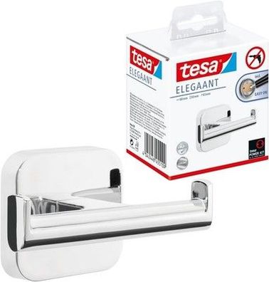 tesa Elegaant Doppel-Handtuchhaken, verchromt - Bad-Haken, 80mm x 50mm x 43mm