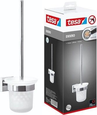 tesa EKKRO WC-Garnitur, Glas & verchromter Edelstahl, 145 mm x 112 mm x 379 mm
