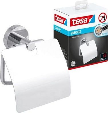 tesa SMOOZ Toilettenpapierhalter mit Deckel - WC-Rollenhalter, 145 x 130 x 54mm