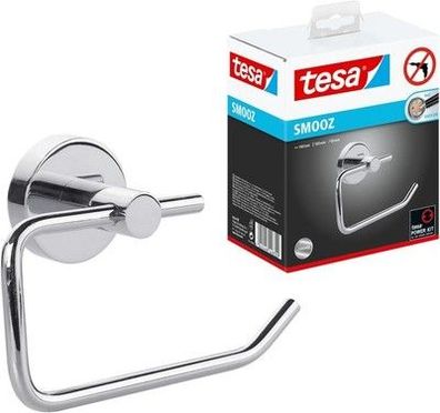 tesa SMOOZ Toilettenpapierhalter, verchromt WC-Rollenhalter 140mm x 100mm x 50mm