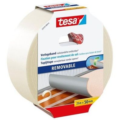 Tesa Verlegeband rückstandsfrei entfernbar - doppelseitig, 25 Meter x 50 mm