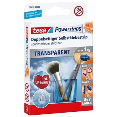 Tesa Powerstrips transparent Deko - doppelseitige Klebestreifen für leichte
