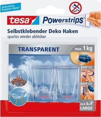 tesa Klebehaken für transparente Oberflächen und Glas (1 kg) - Durchsichtig