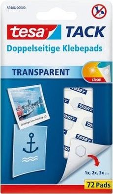 Tesa doppelseitige Klebepads TACK / Transparent Klebestreifen Aufhängen 72 Pads