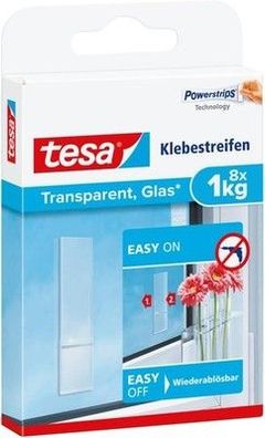 Tesa Klebestreifen zum Befestigen auf transparentem Untergrund z.B. Glas, 1 kg