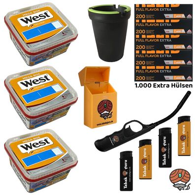 West Yellow Volumentabak Mega Box 3x 105g, Gizeh Full Fl. Extra Hülsen, Zubehör