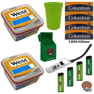 West Yellow Volumentabak Mega Box 2x 105g + 1000 Columbus Hülsen + Zubehör