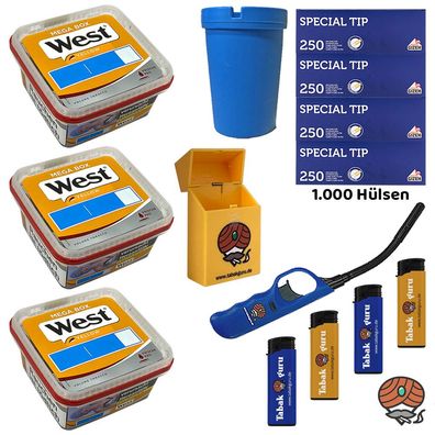 West Yellow Volumentabak Mega Box 3x 105g + Gizeh Special Tip Hülsen + Zubehör
