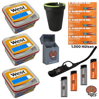 West Yellow Volumentabak Mega Box 3x 105g Gizeh Full Flavor Hülsen, Feuerzeug