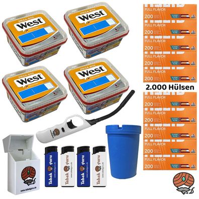 West Yellow Volumentabak Mega Box 4x 105g, Gizeh Full Flavor Hülsen, uvm