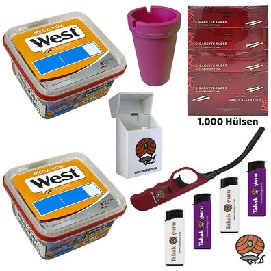 West Yellow Volumentabak Mega Box 2x 105g, 1000 King-Size Hülsen u.v.m