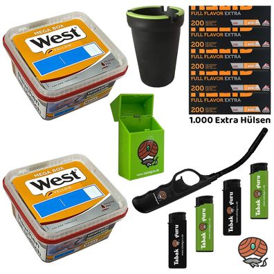 West Yellow Volumentabak Mega Box 2x 105g, Gizeh Full Fl Extra Hülsen, Zubehör