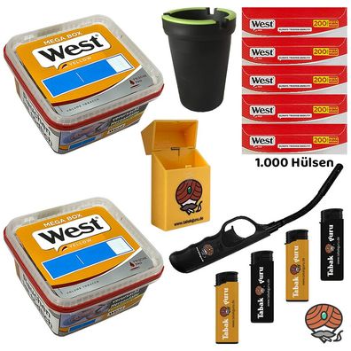 West Yellow Volumentabak Mega Box 2x 105g + West Red Hülsen + Stabfeuerzeug