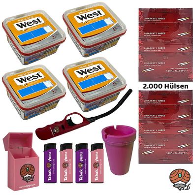 West Yellow Volumentabak Mega Box 4x 105g + 2000 Hülsen, Stabfeuerzeug
