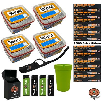 West Yellow Volumentabak Mega Box 4x 105g + 2000 Gizeh Full Fl. Extra Hülsen FZ