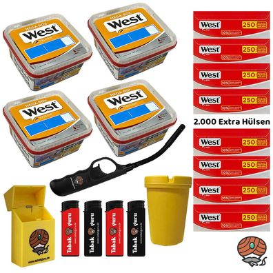 West Yellow Volumentabak Mega Box 4x 105g + West Extra Hülsen + Stabfeuerzeug