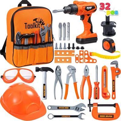 Joyin 32-tlg. Kinder Bauwerkzeug Spielzeug Set, Rucksack von Werkzeug-Spielzeug