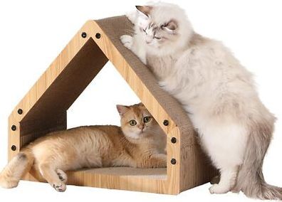 Fukumaru Kratzbrett Katzen, Extralange 41 cm Hausform Kratzpappe für Katzen