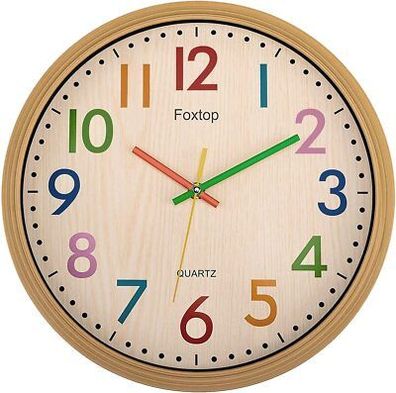 Foxtop Kinder Wanduhr 30cm Ohne Tickgeräusche Modern Lautlos Kinderuhr Bunt Uhr