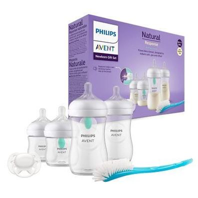 Philips Avent 4x Babyflaschen mit AirFree Ventil, Geschenk-Set für Neugeborene