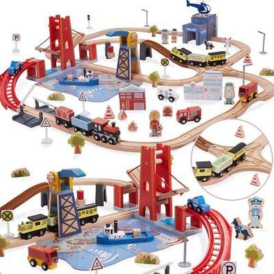 Giant bean Holz-Eisenbahn Set, 117-tlg. City-Zug-Set für Kinder Erweiterbare