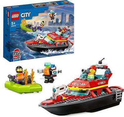 LEGO 60373 City Feuerwehrboot, Spielzeug, das im Wasser schwimmt, für Kinder