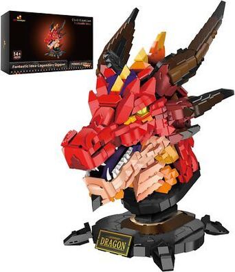 JMBricklayer Dinosaurier Klemmbausteine Spielzeug, Drachenkopf Bausteine Bau-Set