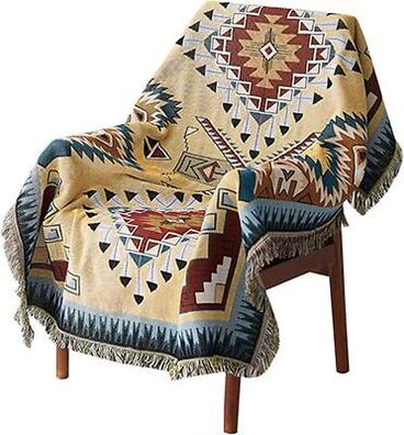 Hoordry Boho Decke Sofa Überwurfdecke (130 x 180 cm) Wohndecke Strick Quaste