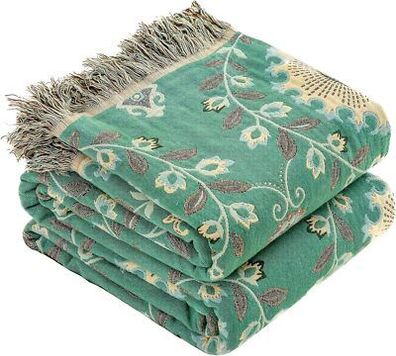 Hoordry 100% Baumwolle boho Decke (150 x 200 cm) Doppelseitig gewebte Tagesdecke