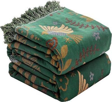 Hoordry Boho Baumwolle Decke Atmungsaktiv & Weich Tagesdecke 4-Lagig (150x200cm)