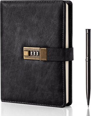 WEMATE Tagebuch mit Schloss, A5 PU Leder Journal mit Schloss 240 Seiten, Vintage