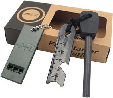 Feuerstahl Feuerstein Survival, 7-in-1 XXL Outdoor Ausrüstung Set Zündungen