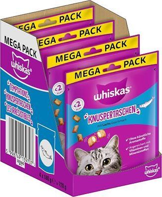 Whiskas Knuspertaschen Katzensnacks mit Lachsgeschmack 4x180g (4 Packungen) 720g