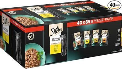 Sheba Katzen-Nassfutter Selection in Sauce, 40 Beutel, 40x85g Huhn, Geflügel etc