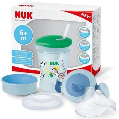 NUK 3-in-1 Trinklern-Set mit Trainer Cup Schnabeltasse (6+ Monate), 230ml, Babys