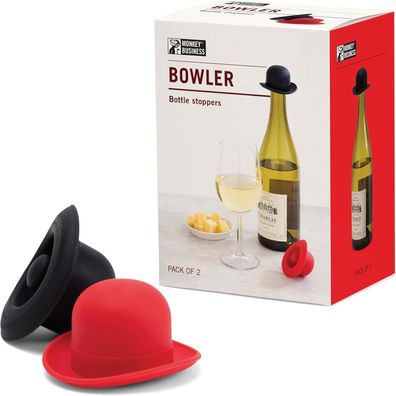 Monkey Business Flaschenverschluss Bowler - Silikon-Weinstopfen 2er Set