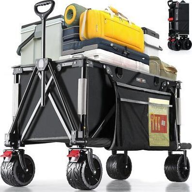 Overmont Faltbar Alle Gelände Bollerwagen - 8,1cm Breite Räder, 150 kg Tragkraft